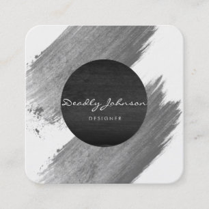 Modern Watercolor Abstract Elegant Black White Square Business Card