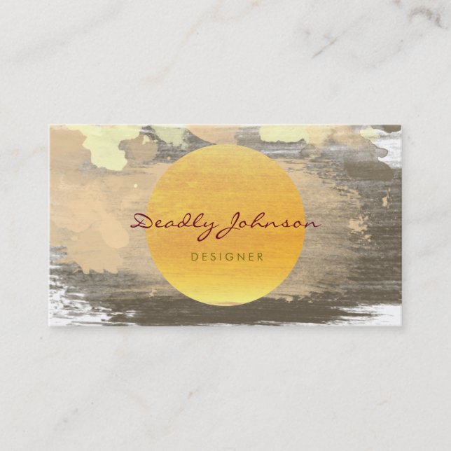 Modern Watercolor Abstract Elegant Black Yellow Business Card (Front)
