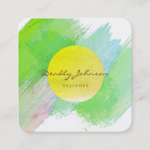 Modern Watercolor Abstract Elegant Cool Green Square Business Card