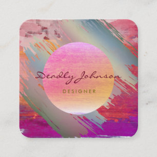 Modern Watercolor Abstract Elegant Pink Moon Square Business Card