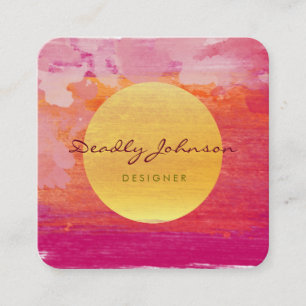 Modern Watercolor Abstract Elegant Pink Red Square Business Card