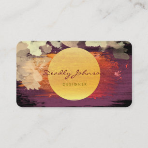 Modern Watercolor Abstract Elegant Red Yellow Business Card
