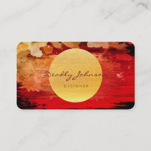 Modern Watercolor Abstract Elegant Red Yellow Business Card