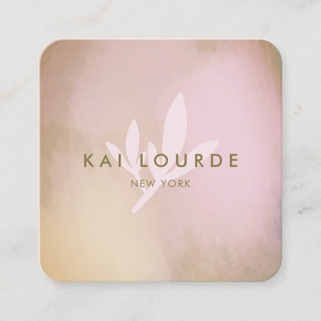 Modern Watercolor Abstract Leaf Plant Square Business Card (Front)