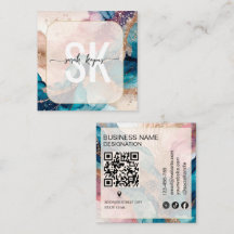 Modern Watercolor and Gold Foil monogram Qr Code
