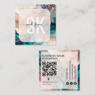Modern Watercolor and Gold Foil  monogram Qr Code Square Business Card