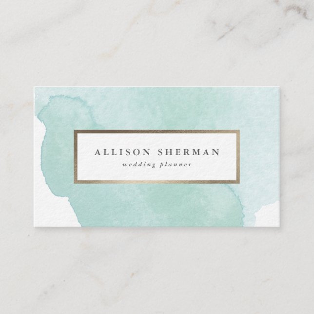 Modern Watercolor Aqua Blue Simple Business Card (Front)