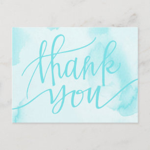 Modern Watercolor Aqua Blue Thank You Postcard