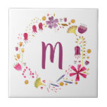 Modern Watercolor Autumnal Flower Monogram Tile<br><div class="desc">Watercolor botanical painting of autumn hedgerow wild flowers.
Customize by changing the initial.</div>