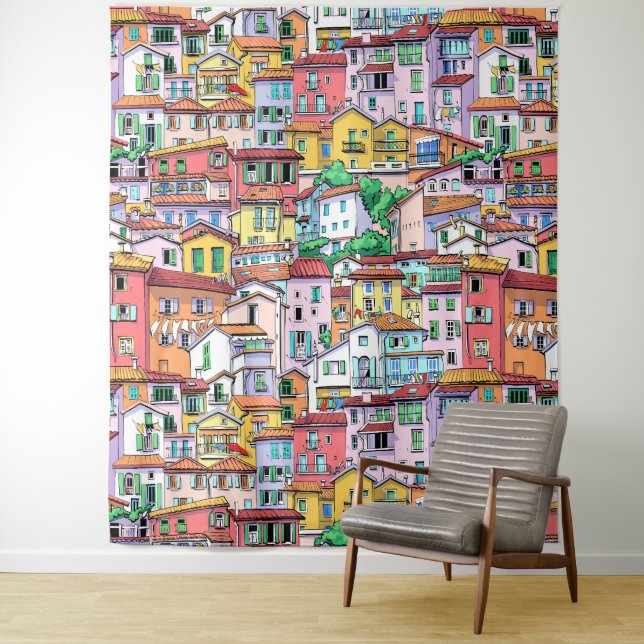 Modern watercolor backdrop for kids room nursery tapestry (In Situ)