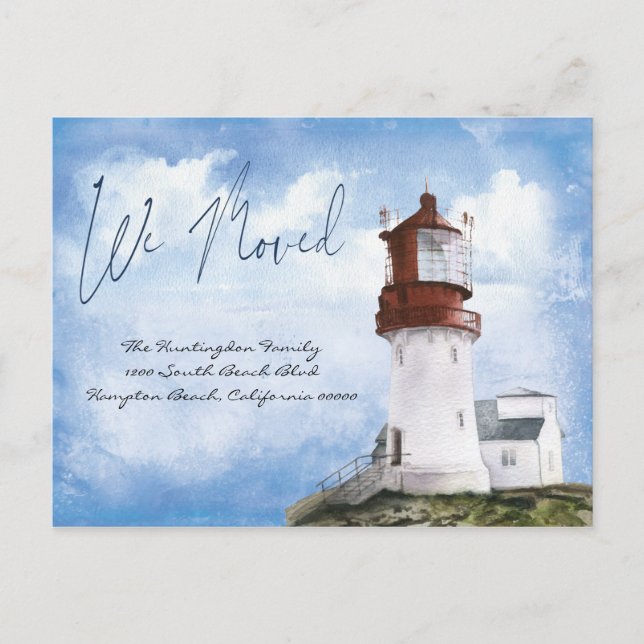Modern Watercolor Beach Lighthouse Moved Postcard (Front)