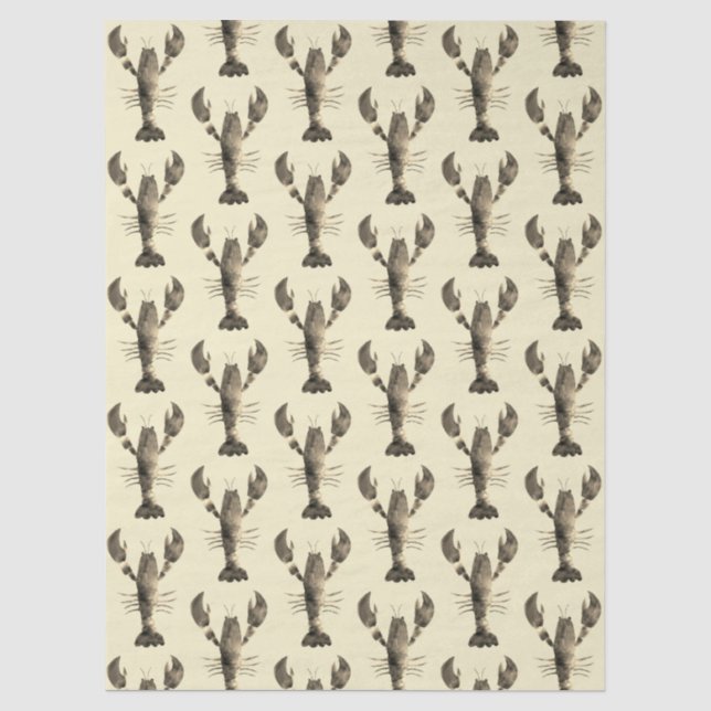 Modern Watercolor Beige Cream Lobster Pattern Tissue Paper (Front)