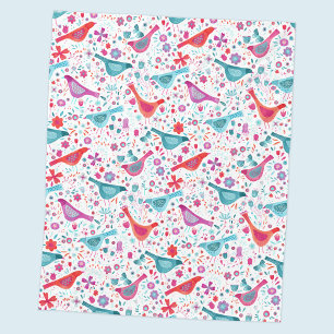 Modern Watercolor Birds and Flowers Colourful Fleece Blanket