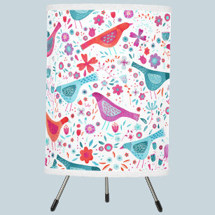 Modern Watercolor Birds and Flowers Colourful Tripod Lamp