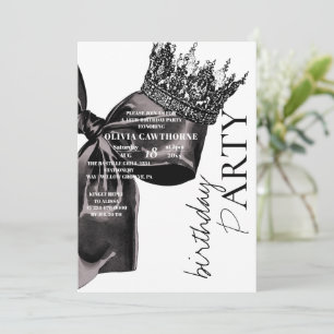 Modern Watercolor Black Bow Sweet 16 Birthday Invitation