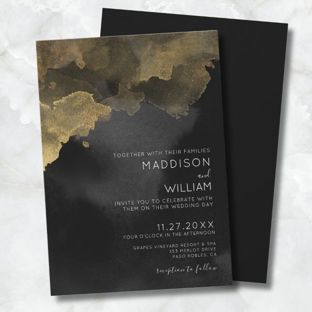Modern Watercolor Black Gold Wedding Invitation (Modern Watercolor Black Gold Wedding Invitation)