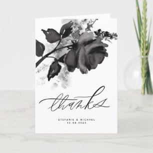 Modern Watercolor Black Rose Wedding Thank You Card