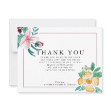 Modern Watercolor Blooms Wedding Thank You