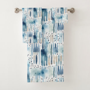 Modern Watercolor Blue Abstract Pattern Bath Towel Set