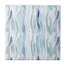 Modern Watercolor Blue and White Stripe Pattern