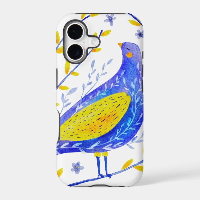 Modern Watercolor Blue and Yellow Bird Art (Back)
