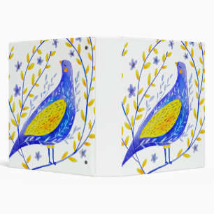 Modern Watercolor Blue and Yellow Bird Art Binder