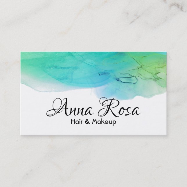 *~* Modern Watercolor Blue Aqua Abstract Simple Business Card (Front)