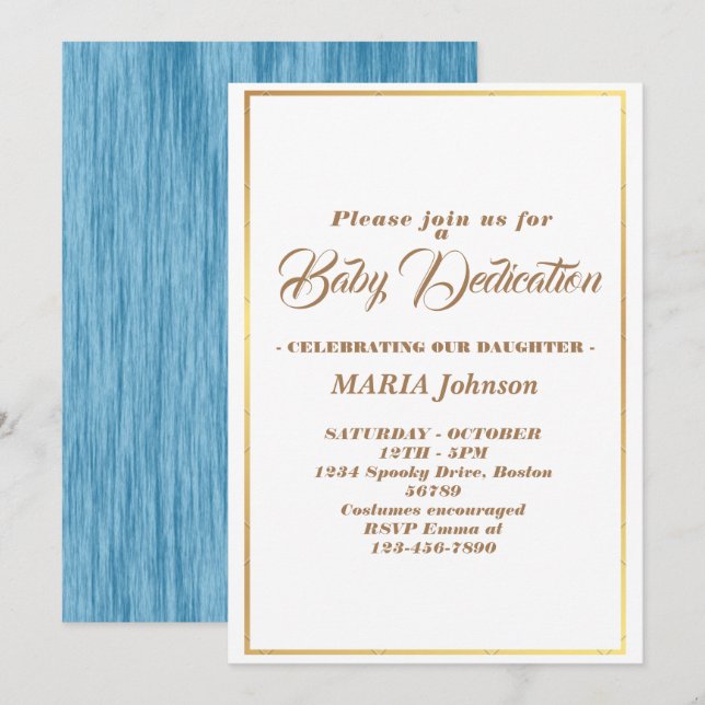 Modern Watercolor Blue Baptism Invitation (Front/Back)