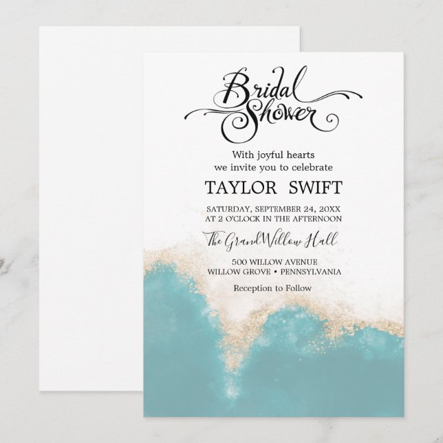 Modern Watercolor Blue Bridal Shower Invitation (Front/Back)