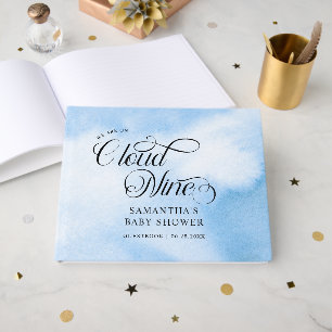 Modern Watercolor Blue Cloud Nine Baby Shower Guest Book