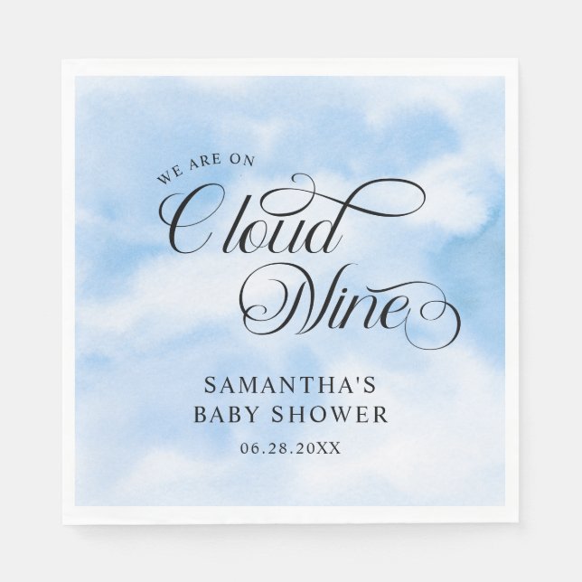 Modern Watercolor Blue Cloud Nine Baby Shower Napkin (Front)