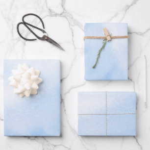 Modern Watercolor Blue Clouds Wrapping Paper Sheet