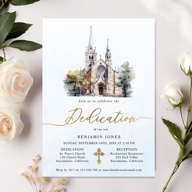 Modern Watercolor Blue Dedication Invitation (Creator Uploaded)