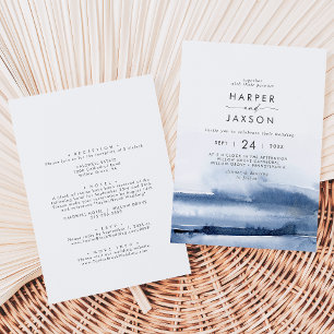 Modern Watercolor   Blue Front and Back Wedding Invitation