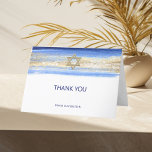 Modern Watercolor Blue Gold Bar Mitzvah Hebrew Thank You Card<br><div class="desc">Beautiful religious Jewish Bar Mitzvah thank you cards. Modern yet elegant watercolor design in brush stroke blue colours, light to navy blue. Gold Star of David in middle with faux gold foil brush stroke. Modern script letters. Prefect for 13 year old son, boy. Easy to edit - just add your...</div>