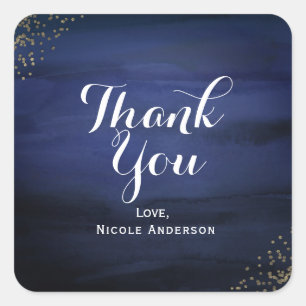Modern Watercolor Blue Gold Confetti Party Favour Square Sticker