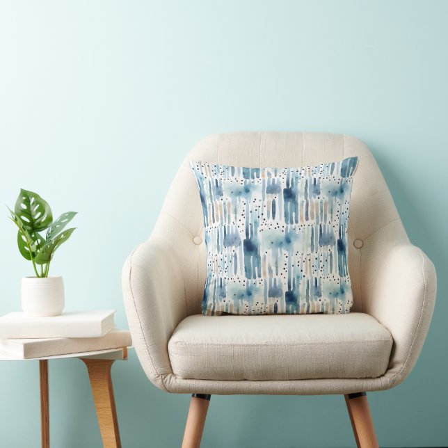 Modern Watercolor Blue Green Abstract Pattern Throw Pillow (Chair)