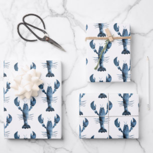 Modern Watercolor Blue Lobster Wrapping Paper Sheet