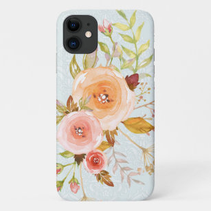 Modern Watercolor Blue n Pink Floral Rose Foliage Case-Mate iPhone Case