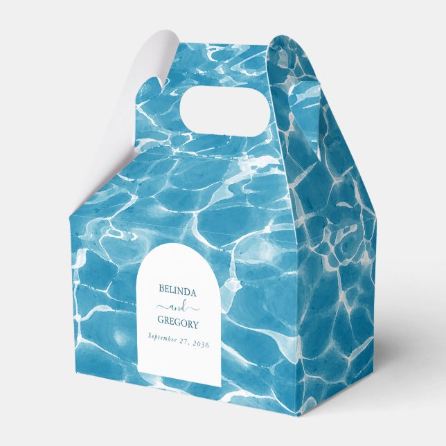 Modern Watercolor Blue Ocean Beach Wedding Favor Box (Front Side)