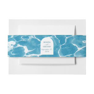 Modern Watercolor Blue Ocean Beach Wedding Invitation Belly Band