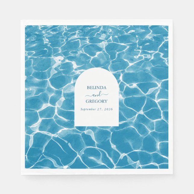 Modern Watercolor Blue Ocean Beach Wedding Napkin (Front)