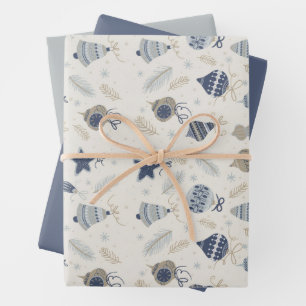 Modern Watercolor Blue Ornaments Snow Christmas Wrapping Paper Sheet