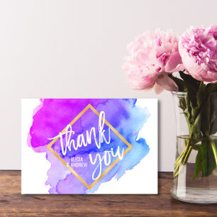 Modern Watercolor Blue Purple Turquoise THANK YOU Card