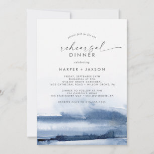 Modern Watercolor   Blue Rehearsal Dinner Invitation