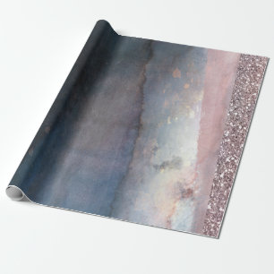 Modern Watercolor Blue & Rose Gold Pink Party Wrapping Paper