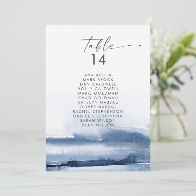 Modern Watercolor | Blue Seating Chart Cards (Standing Front)