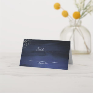 Modern Watercolor Blue Silver Table Number Place Card