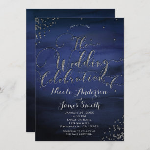 Modern Watercolor Blue Silver Wedding Celebration Invitation