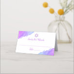 Modern Watercolor Blue Star David Bat Mitzvah #LC Place Card<br><div class="desc">--- #LC collection ---
Unique and modern watercolor religious Jewish 12 year old Bat Mitzvah place cards.   Lovely design with light violet,  purple,  blue colours with Star of David.  Template cards - easy to add your text.  Back of card has girl / daughter full name.</div>